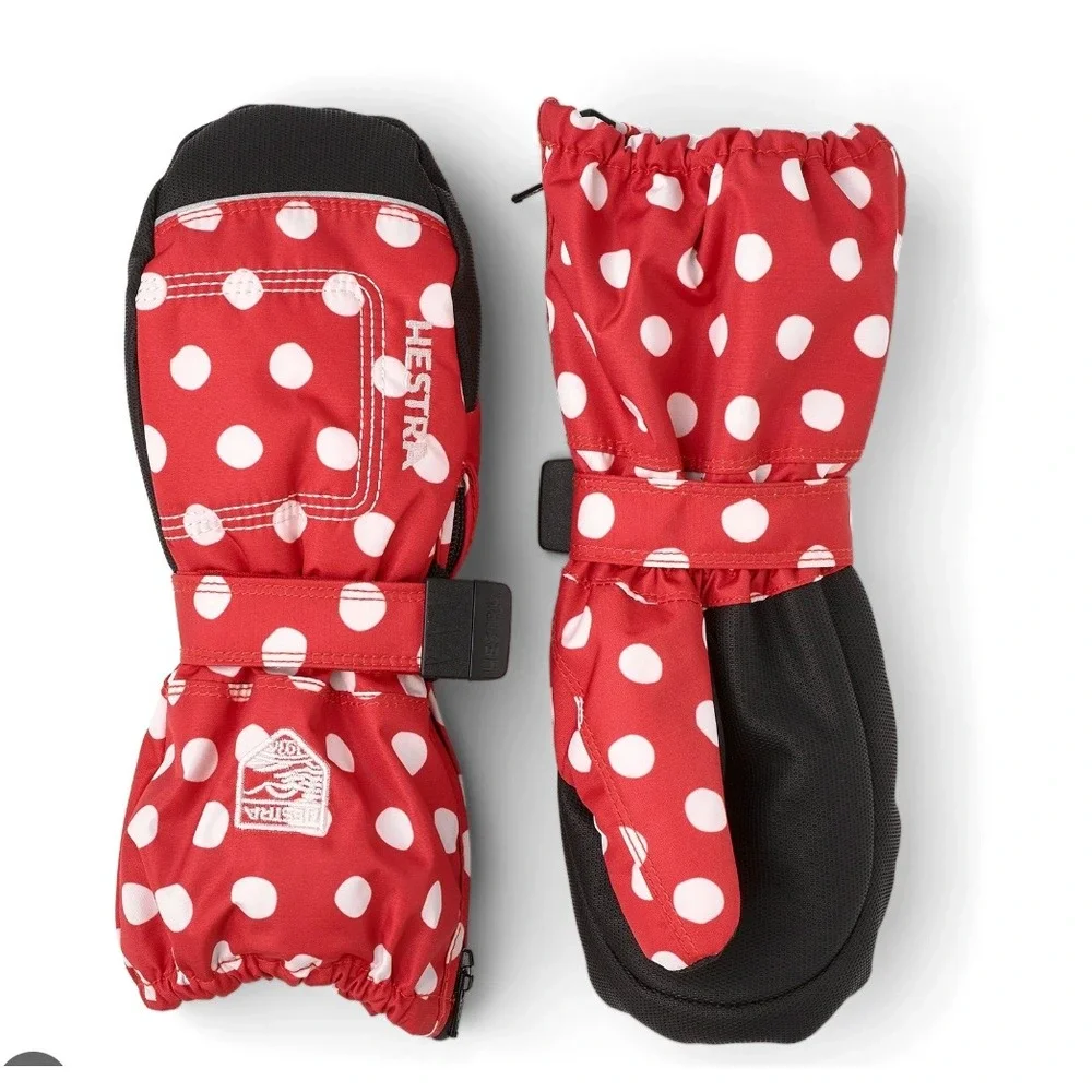 Hestra Baby Zip Long Mittens Red Polka Dot Toddler‎ Size 2 36421-569-02